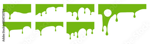 Green halloween slime background with set jelly splash and snot frame texture. Liquid illustration transparent with green design and halloween slime elements for color glue. Phlegm drop aesthetic