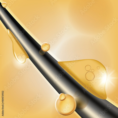 Macro 3D hair strand with serum or oil. Hair care treatment and repair concept vector illustration