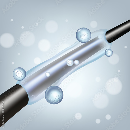 Vector illustration of hair strand coating. Moisturizing serum protecting and hydrating hair