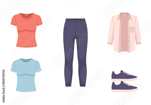 Activewear Outfit Tshirts Leggings Shirt and Sneakers.