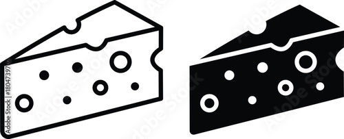 Delicious Cheese Wedge Slice With Holes Dairy Food Ingredient Vector Silhouette and Pictogram..eps