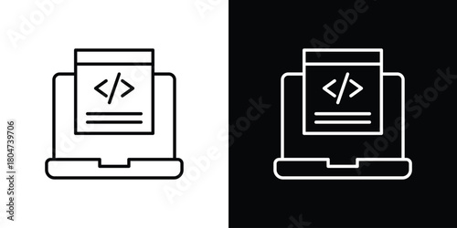 Display code icons. Vector black and line icon, EPS10