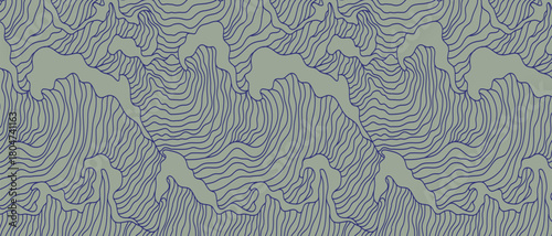 Seamless pattern of dark blue wavy lines on a light gray