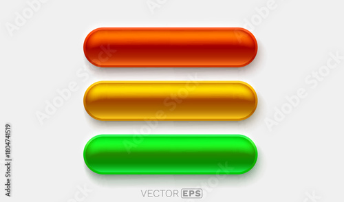 Set of vibrant 3D glossy rounded buttons or banners in various colors. Modern UI elements for web design.