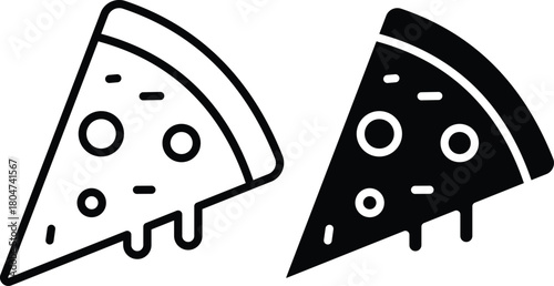 Hot Delicious Pizza Slice With Dripping Cheese Fast Food Vector Silhouette and Pictogram..eps