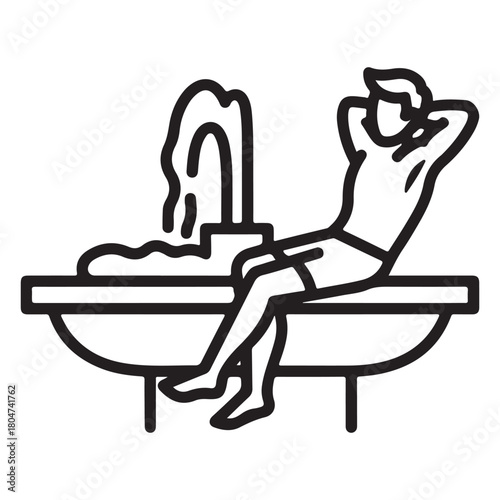 Man relaxing in a bathtub with water flowing from the faucet vector illustration