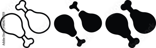 Two Cooked Chicken Drumsticks Or Meat Legs Dinner Food Vector Silhouette and Pictogram..eps