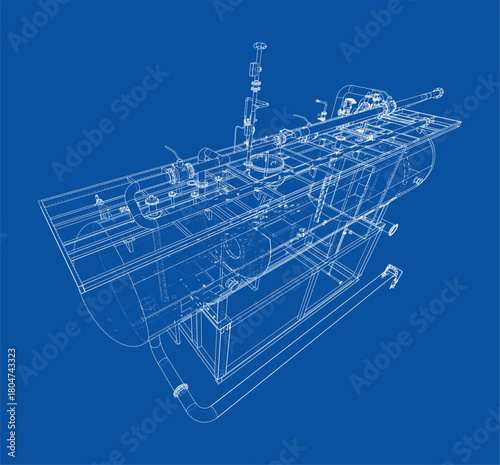 Detailed Blueprint of Industrial Machinery. Vector