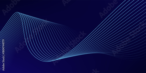 Abstract glowing wave lines on dark blue background. Dynamic wave pattern. Modern flowing wavy lines. Futuristic technology concept. Suit for banner, poster, cover, brochure, flyer, website