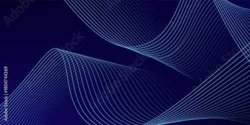 Abstract glowing wave lines on dark blue background. Dynamic wave pattern. Modern flowing wavy lines. Futuristic technology concept. Suit for banner, poster, cover, brochure, flyer, website