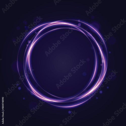 Abstract glowing purple circular light trails forming a vortex on a dark background