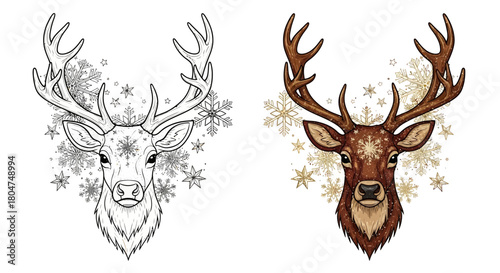 Deer with Snowflakes Illustration