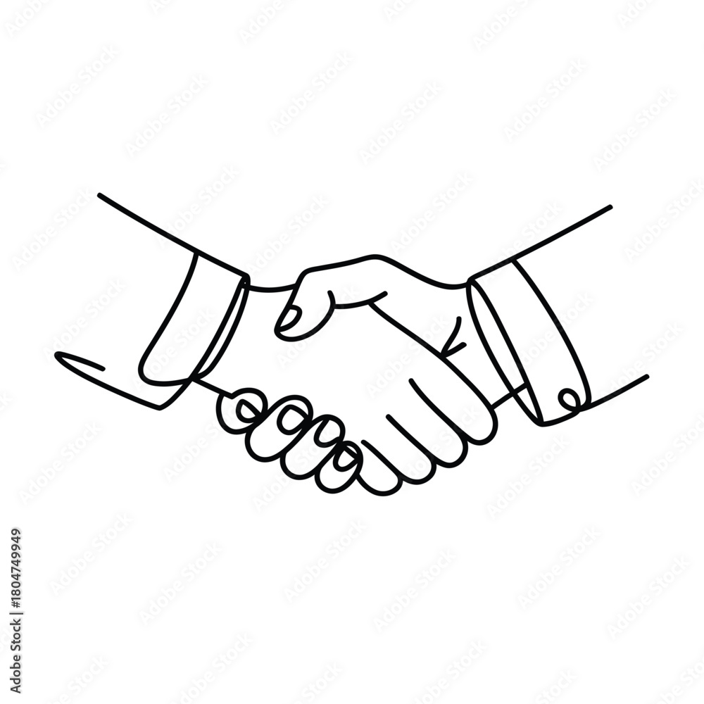 Fototapeta premium Simple line drawing of two hands shaking in agreement