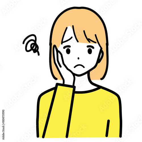 悩んでいる若い女性のイラスト