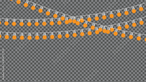 Vector illustration of glowing orange string lights, ideal for festive decorations. Perfect for holidays, parties, and event designs, creating a warm ambiance.
