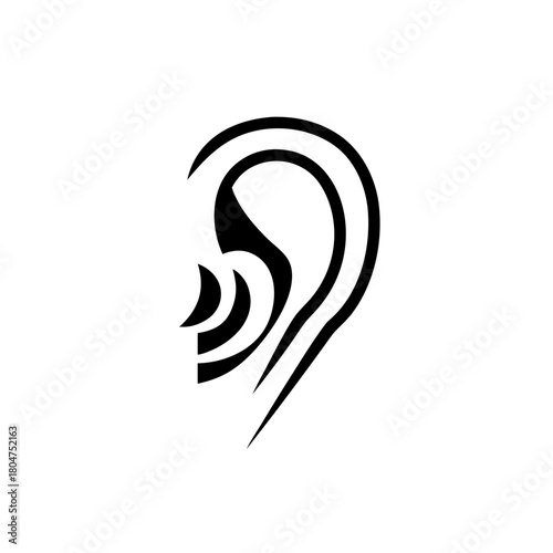 Stylized depiction of an ear with sound wave symbol on transparent background