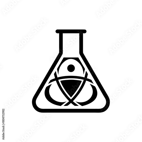Atom inside flask laboratory science equipment design on transparent background