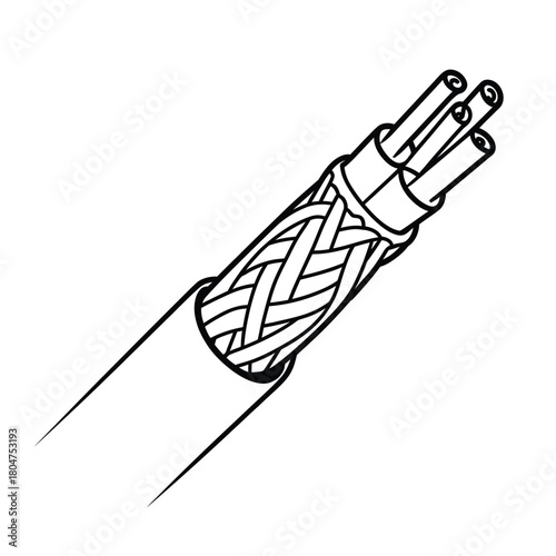 Illustration of a shielded electrical cable with multiple wires