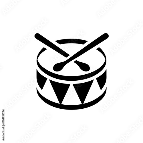 Illustration of a drum with two crossed drumsticks on transparent background