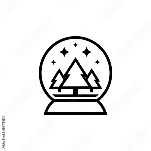 Outline snow globe with trees and stars inside design on transparent background