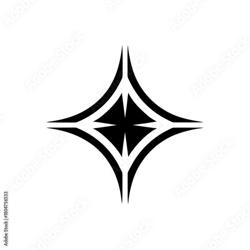 Stylized symmetrical star shape in black and white on transparent background