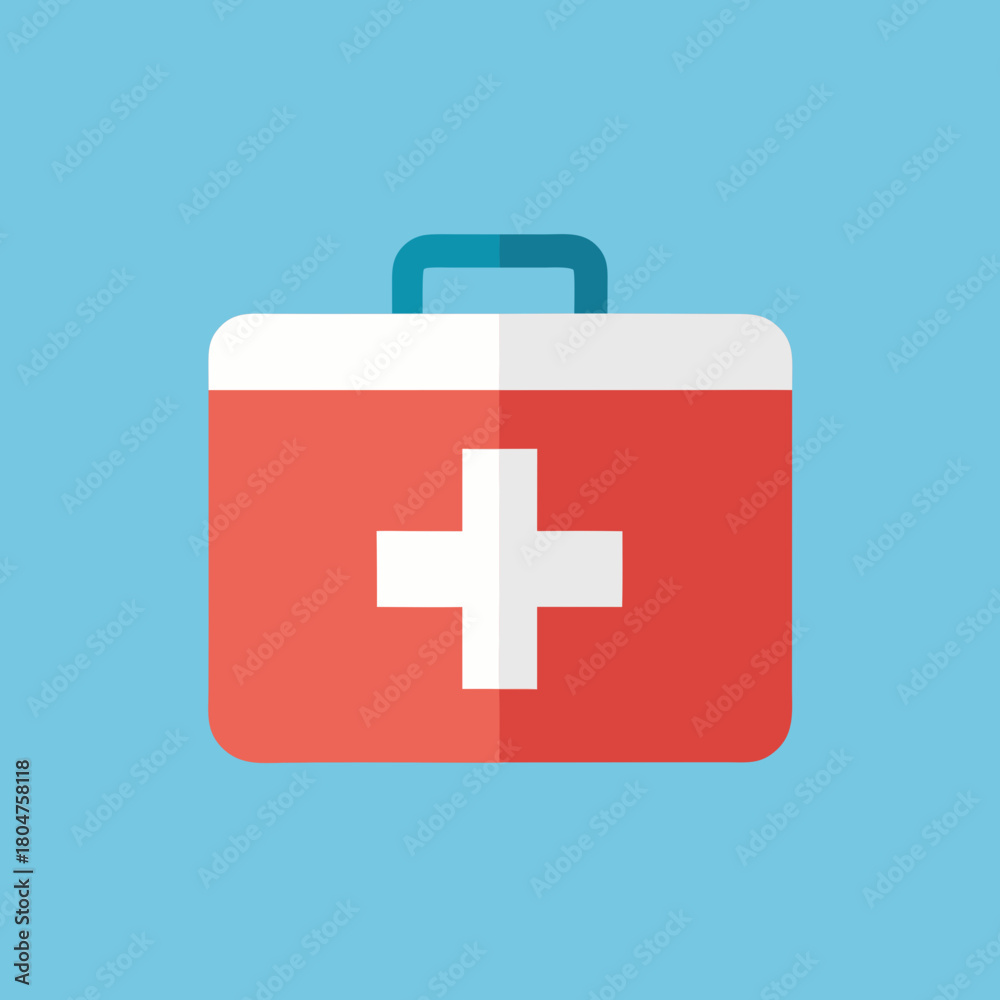 Fototapeta premium Flat design first aid kit icon with red cross