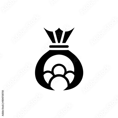 Illustration of a money bag with people inside it on transparent background