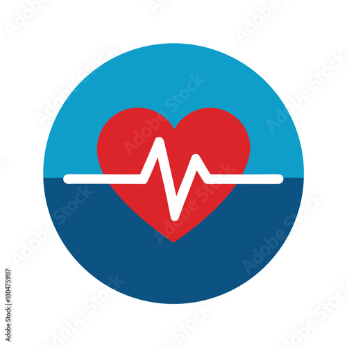 Red heart with ekg line icon on blue background