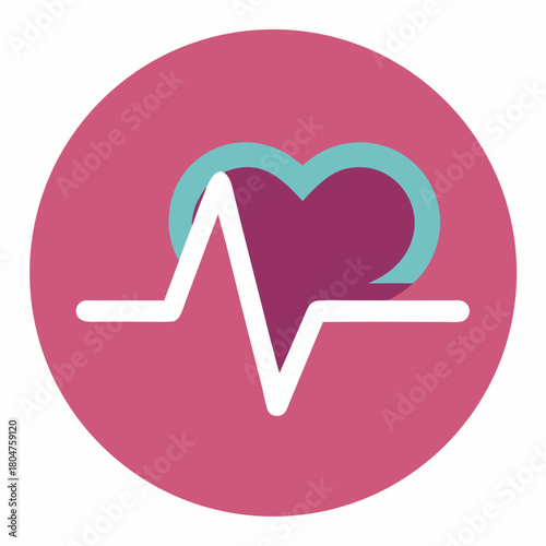 Heartbeat and heart icon on pink circle background
