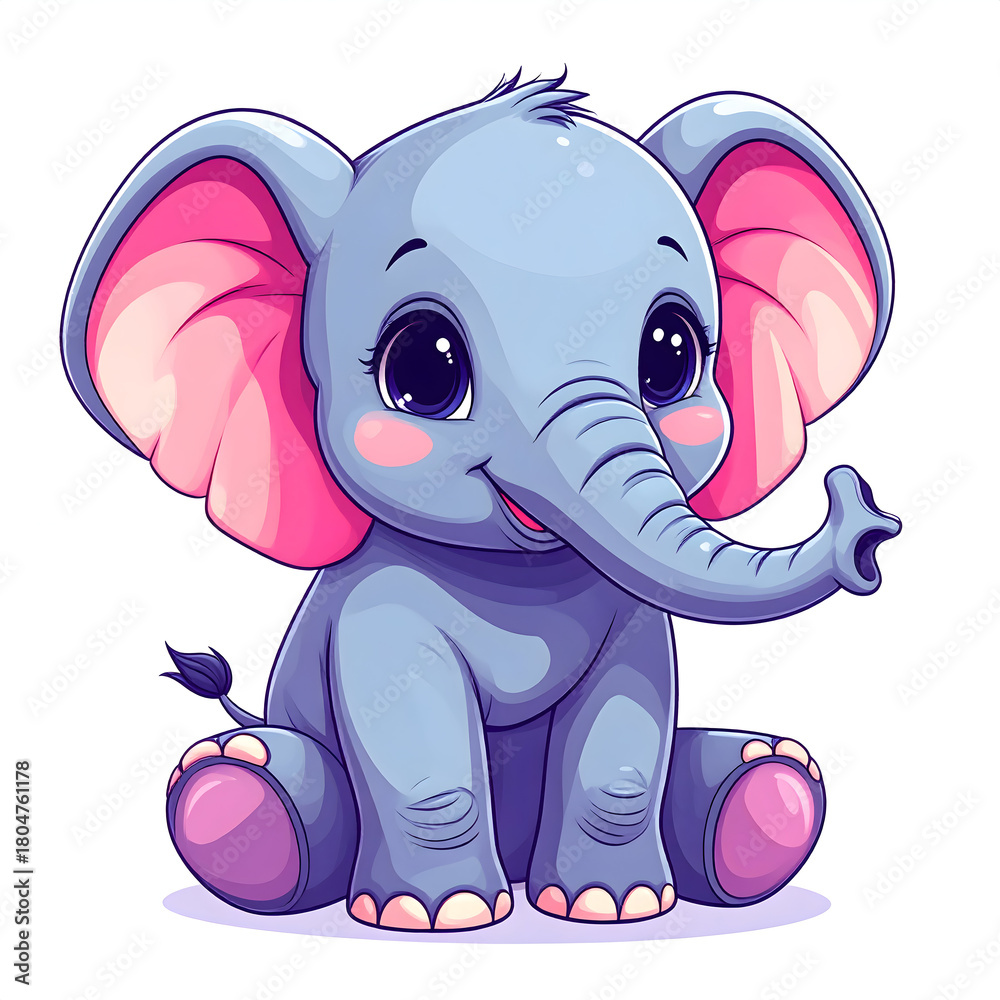 Obraz premium Sweet Baby Elephant: A charming baby elephant, with its oversized ears and playful demeanor, sits in a pose of delightful innocence. Perfect for illustrating a heartwarming feeling