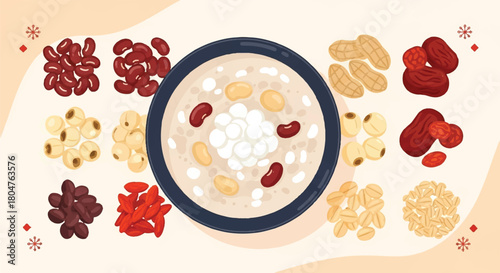 Laba Porridge Ingredients Flat Vector Illustration