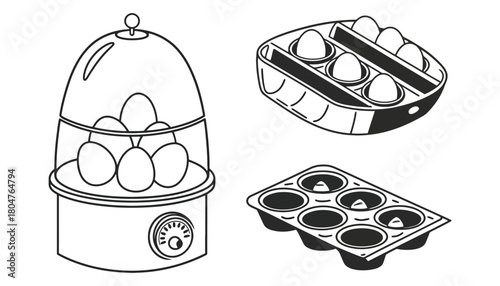 Egg boiler and egg tray vector illustration kitchen tools