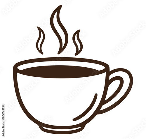 Simple outline illustration of a steaming hot coffee cup with a curved handle