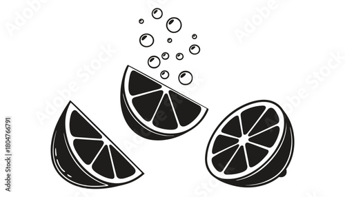 Lemon slices with bubbles vector illustration graphic design