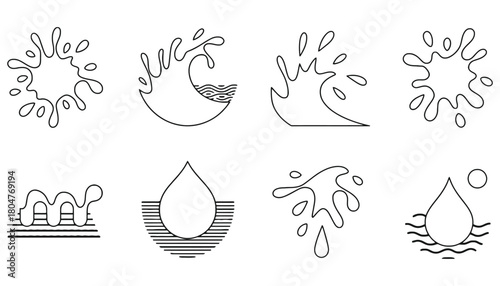 Water splash vector set collection of water drop and wave icons