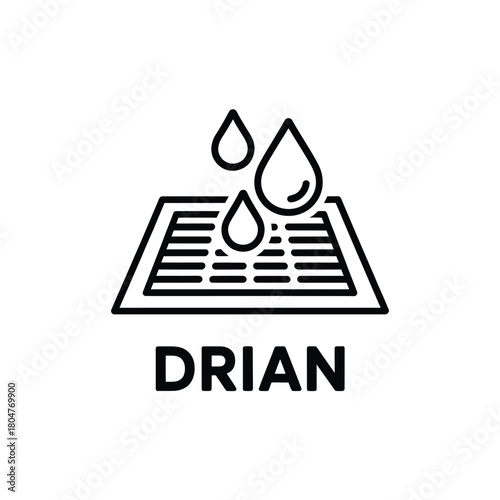 Water draining through a grate icon with the word drian