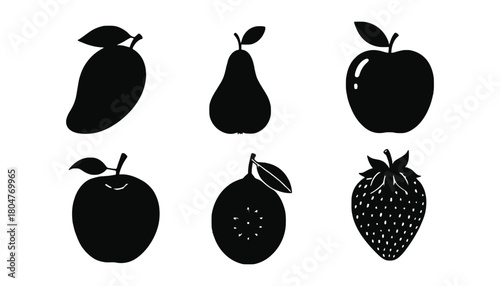 Black and white fruit silhouettes vector illustration design