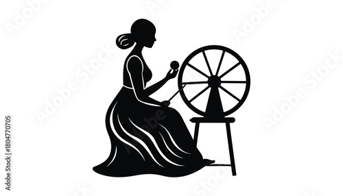 Woman spinning wool illustration vector silhouette design art