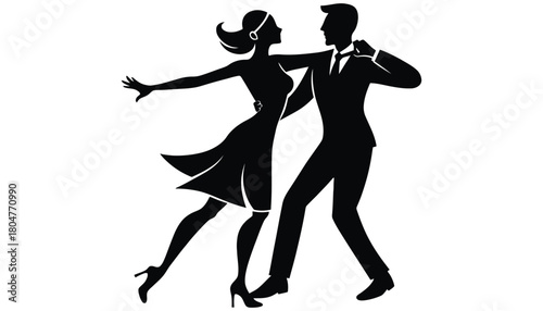 Silhouette illustration of couple dancing tango ballroom dance