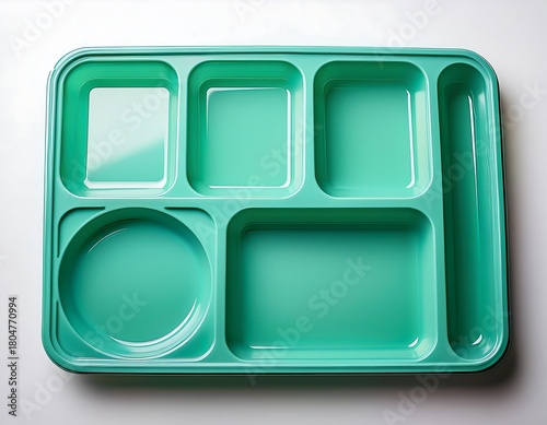 An empty plastic tray for school lunch is shown from above on a white background.