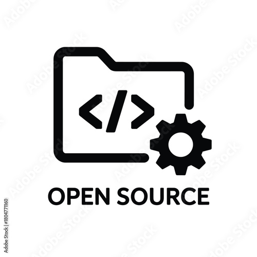 Open source software development folder and gear icon