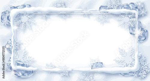 Winter frame with snowflakes and ice cubes on a white background design
