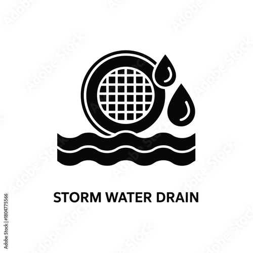 Storm water drain icon with water droplets and waves