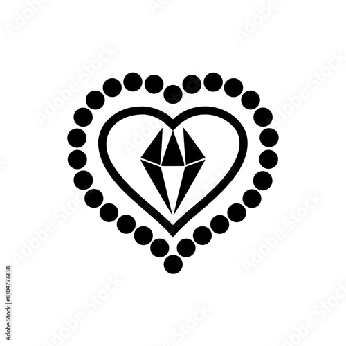 Heart shape with diamond and circle border design on transparent background