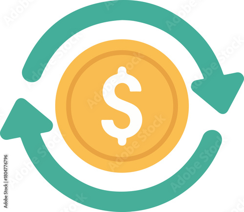 Dollar coin with arrows circling it, representing money exchange.