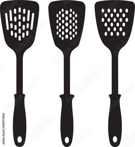 Three kitchen spatula utensils silhouette