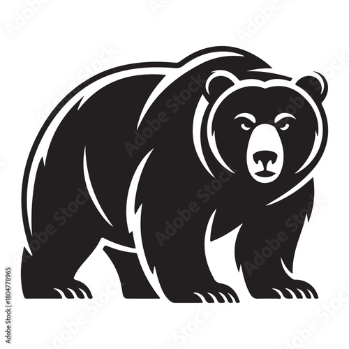 Stylized black and white grizzly bear mascot logo icon isolated on white background