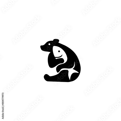 Bear and Fish Logo, Minimalis...