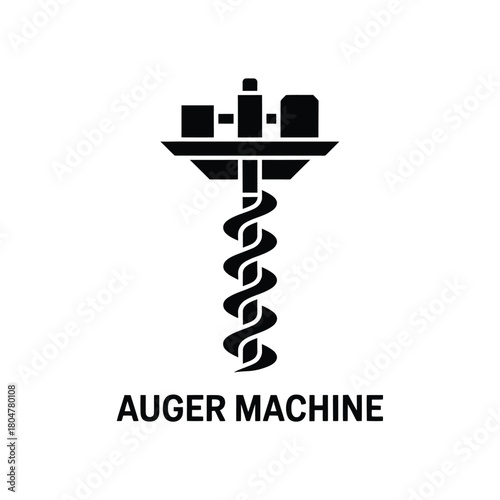 Black and white icon of an auger machine with text