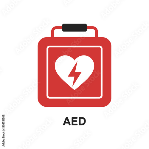 Red automated external defibrillator aed medical device icon